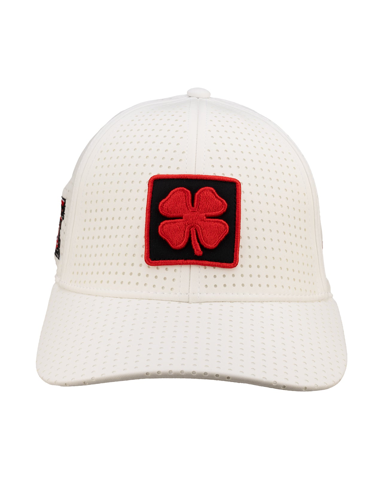 White perforated hat from Black Clover featuring Texas Tech Red Raiders logo