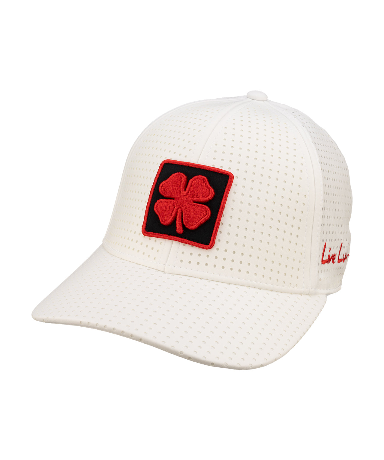 White perforated hat from Black Clover featuring Texas Tech Red Raiders logo