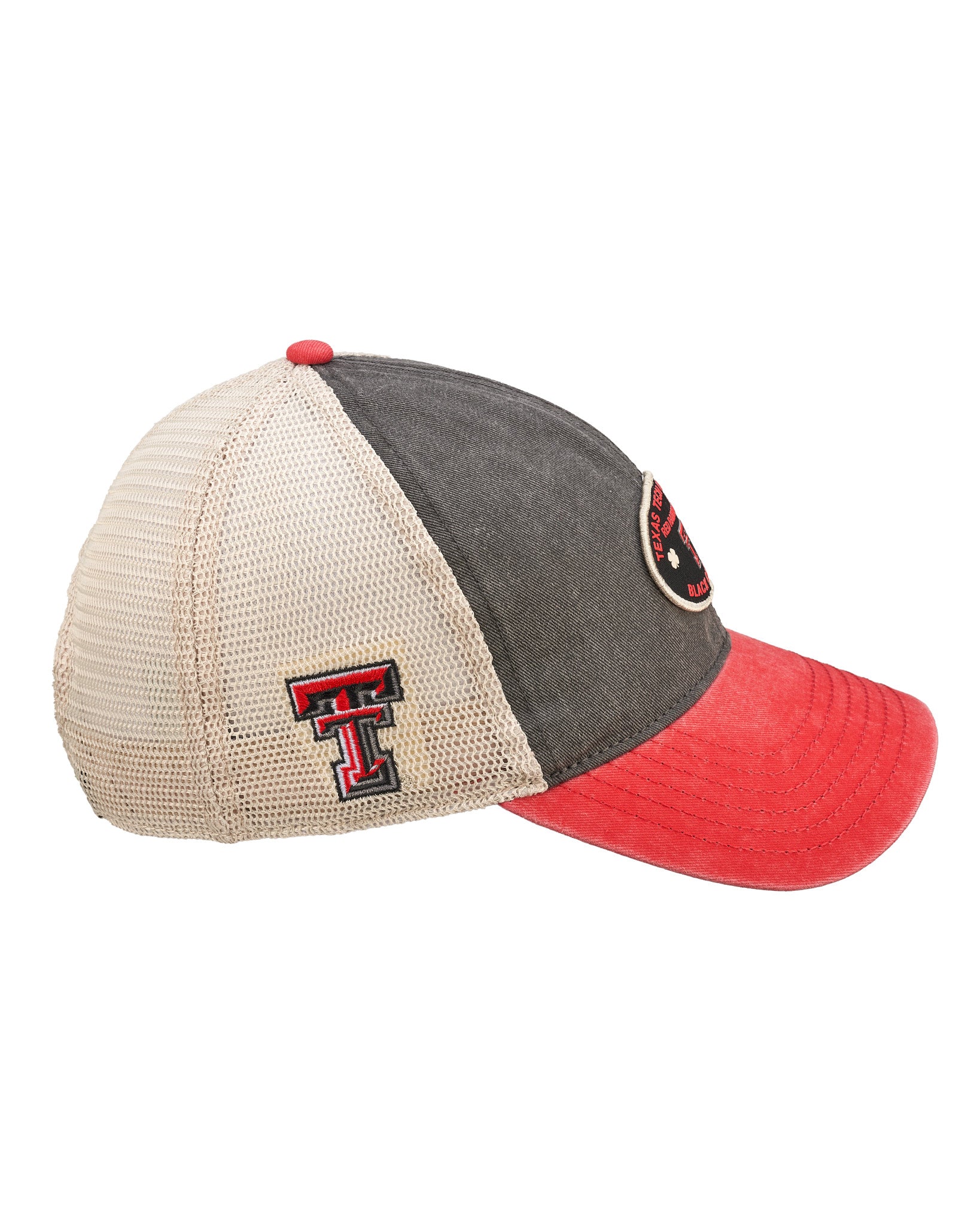 Red, grey, and white two tone vintage style hat from Black Clover featuring Texas Tech Red Raiders logo