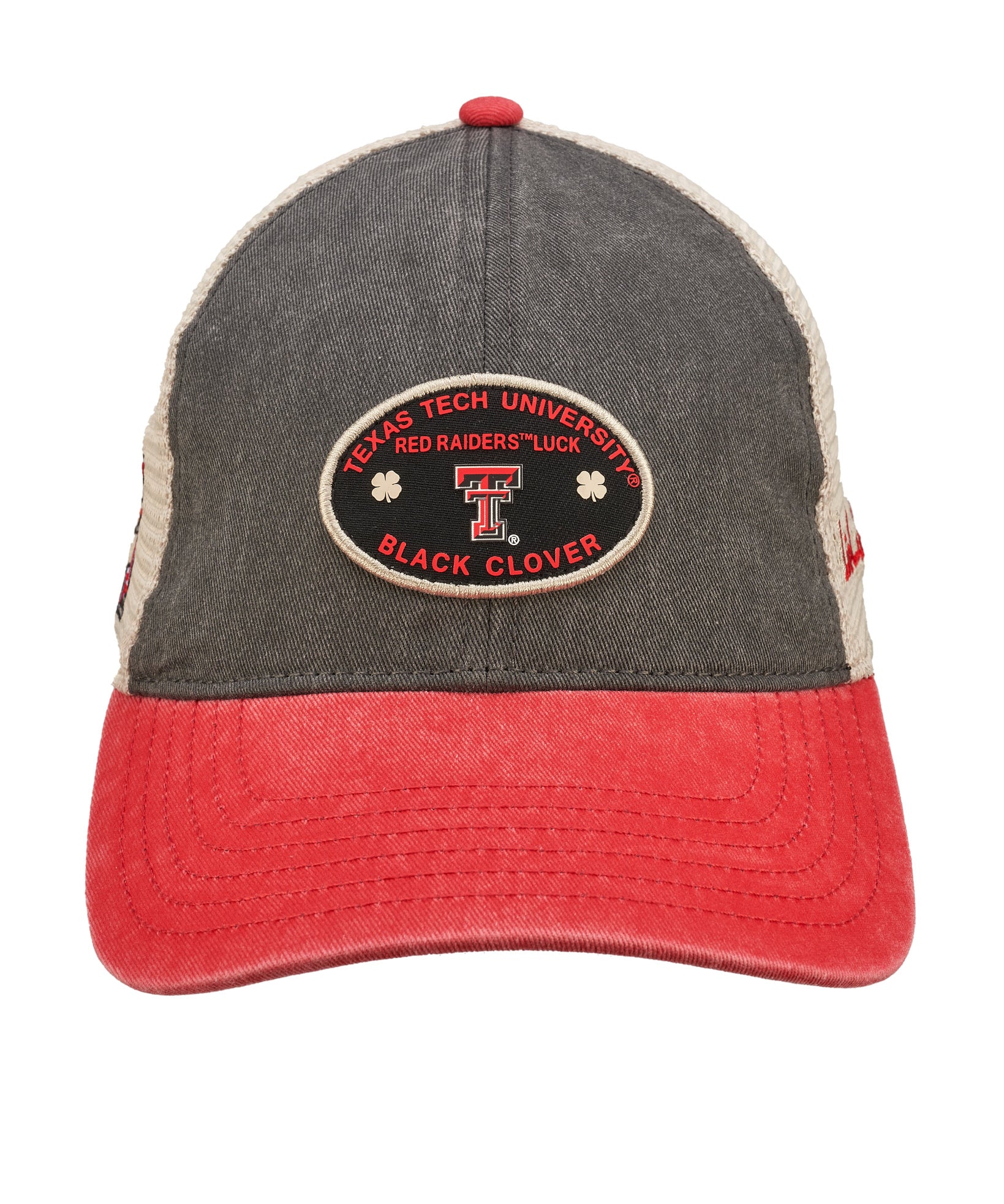 Red, grey, and white two tone vintage style hat from Black Clover featuring Texas Tech Red Raiders logo