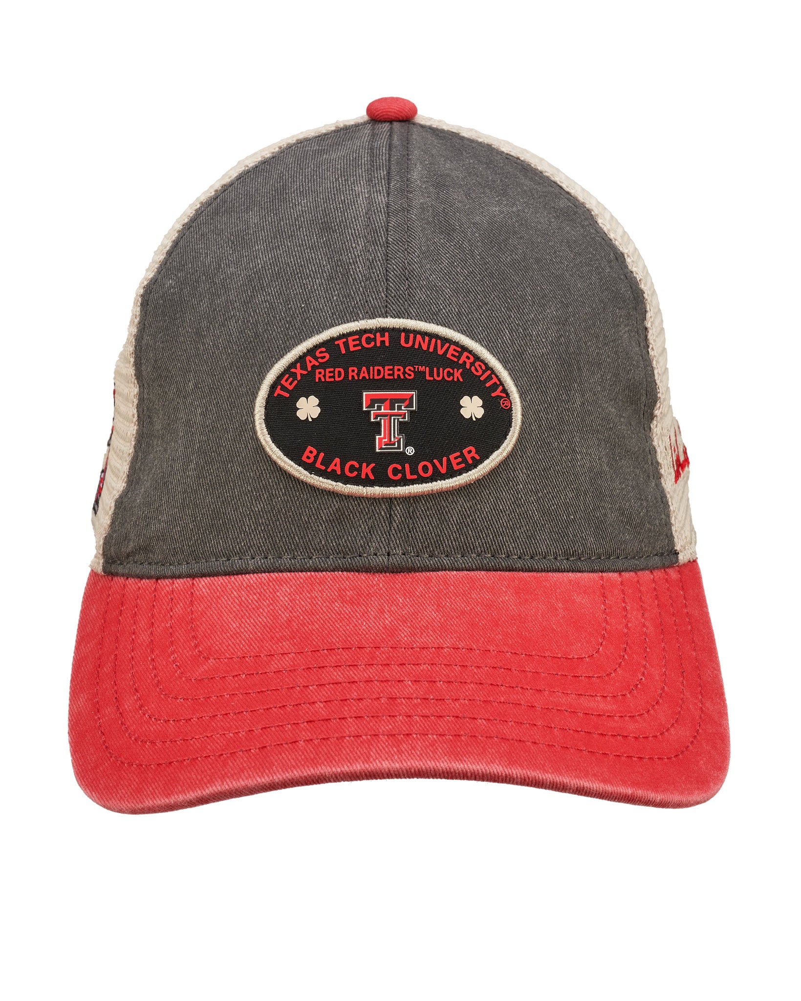 Red, grey, and white two tone vintage style hat from Black Clover featuring Texas Tech Red Raiders logo