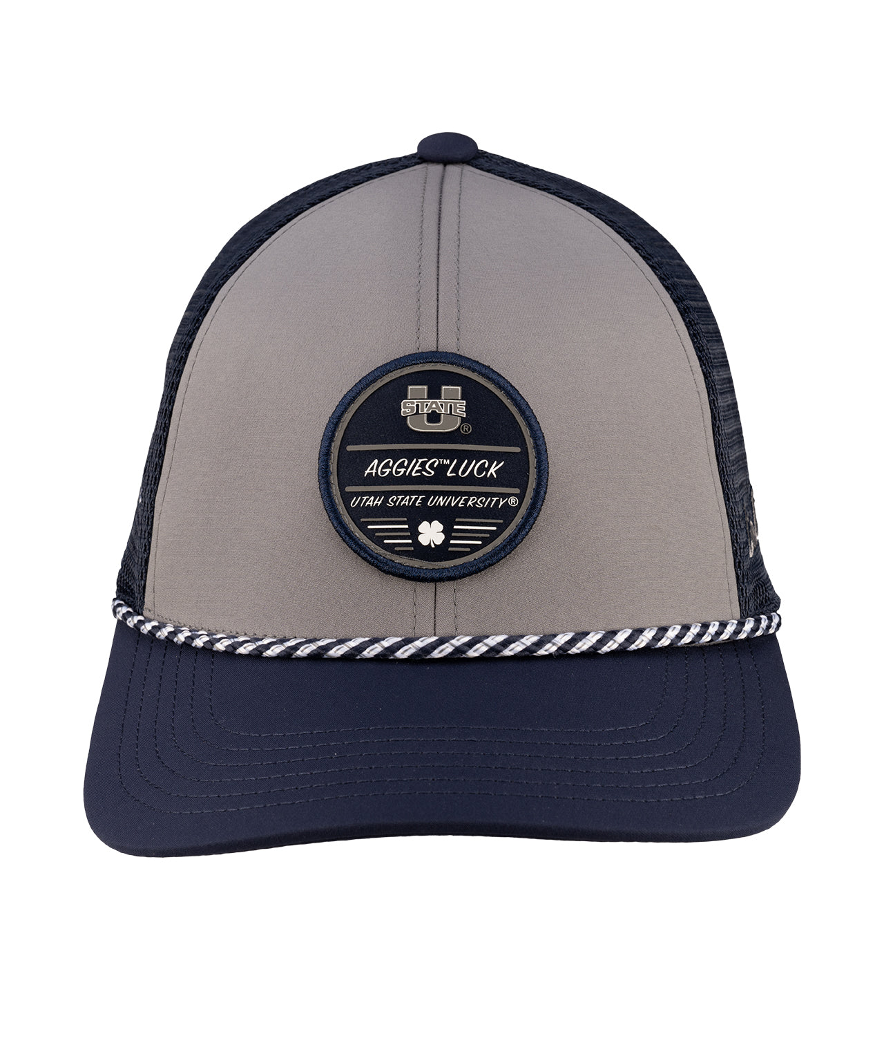 Grey and blue two tone rope hat from Black Clover featuring USU Aggies logo