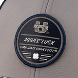 Grey and blue two tone rope hat from Black Clover featuring USU Aggies logo