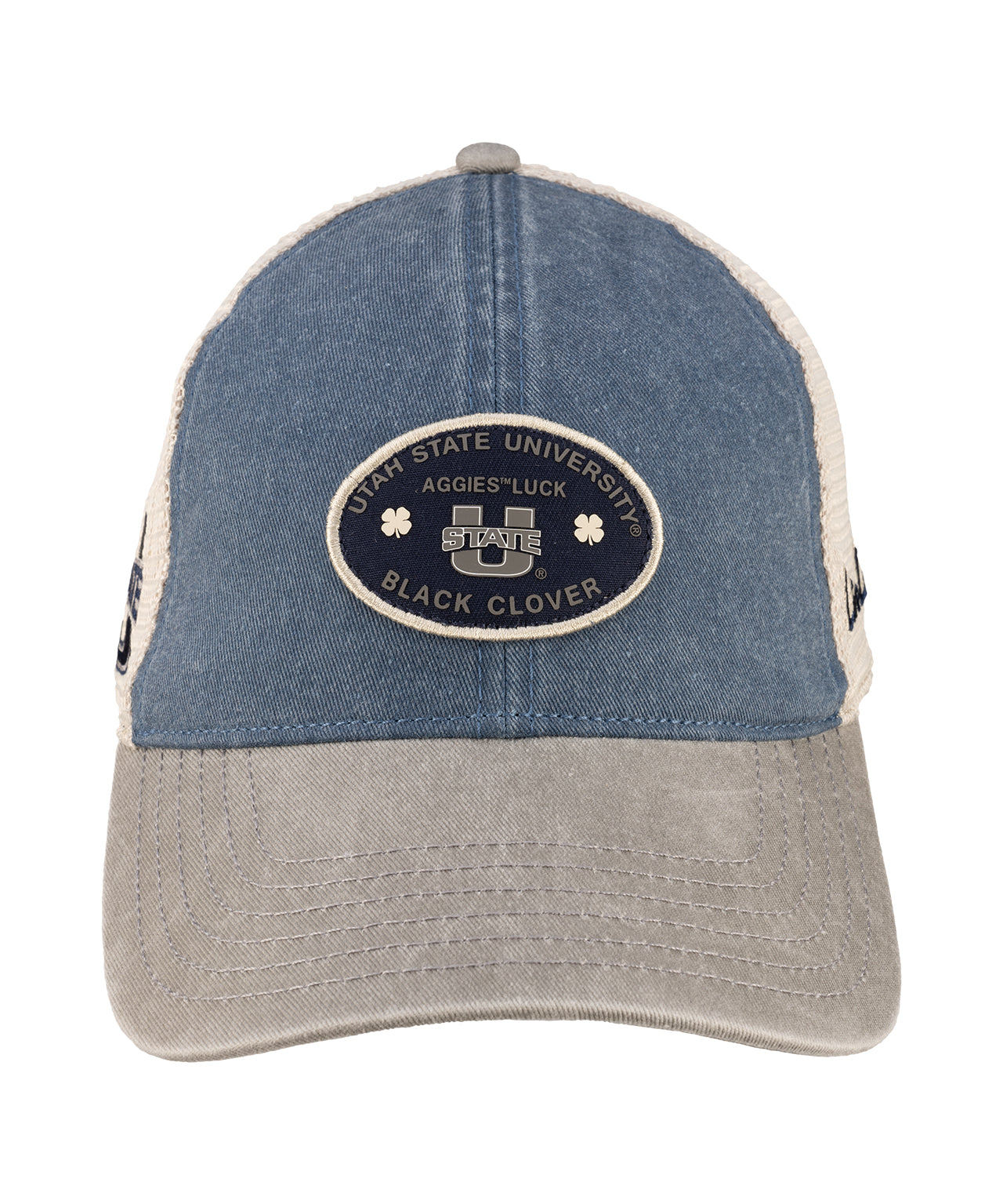 Grey and blue two tone vintage style hat from Black Clover featuring USU Aggies logo