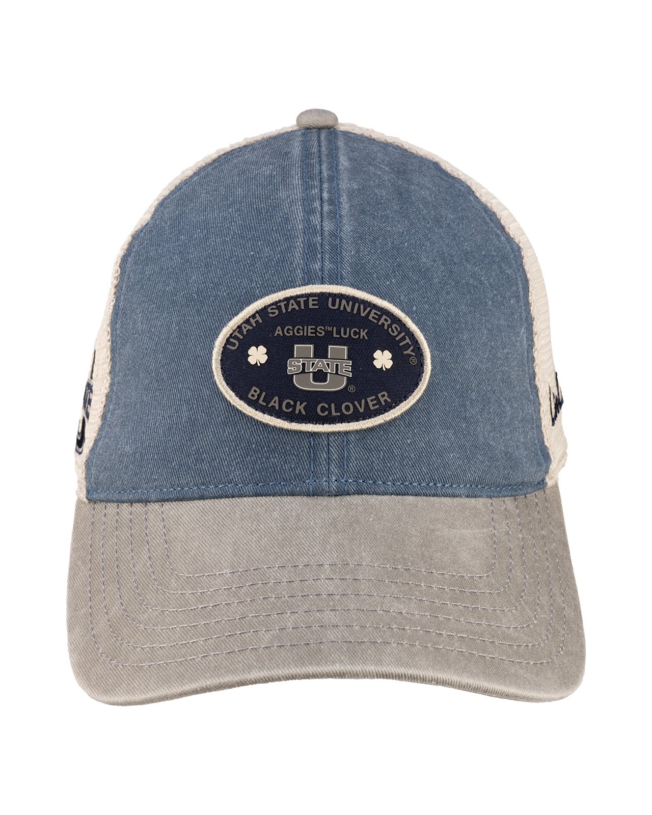 Grey and blue two tone vintage style hat from Black Clover featuring USU Aggies logo