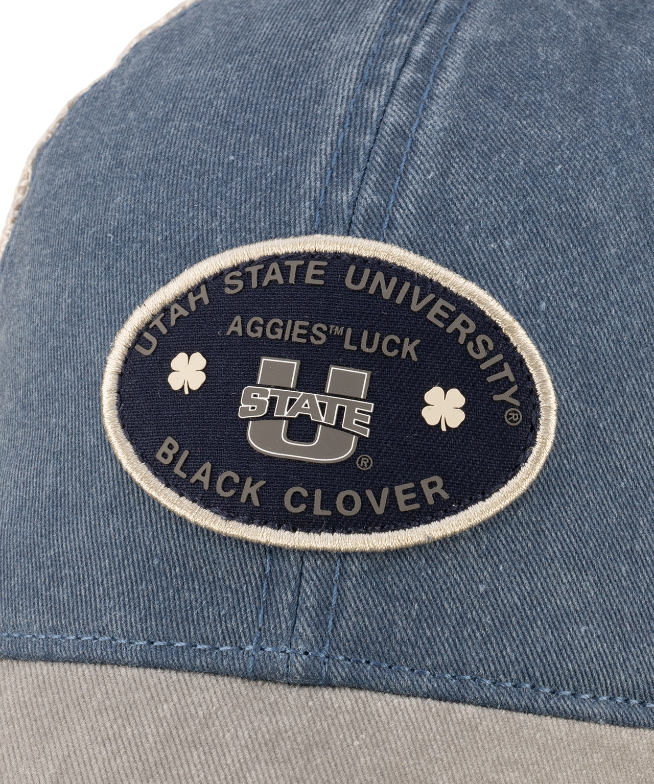 Grey and blue two tone vintage style hat from Black Clover featuring USU Aggies logo