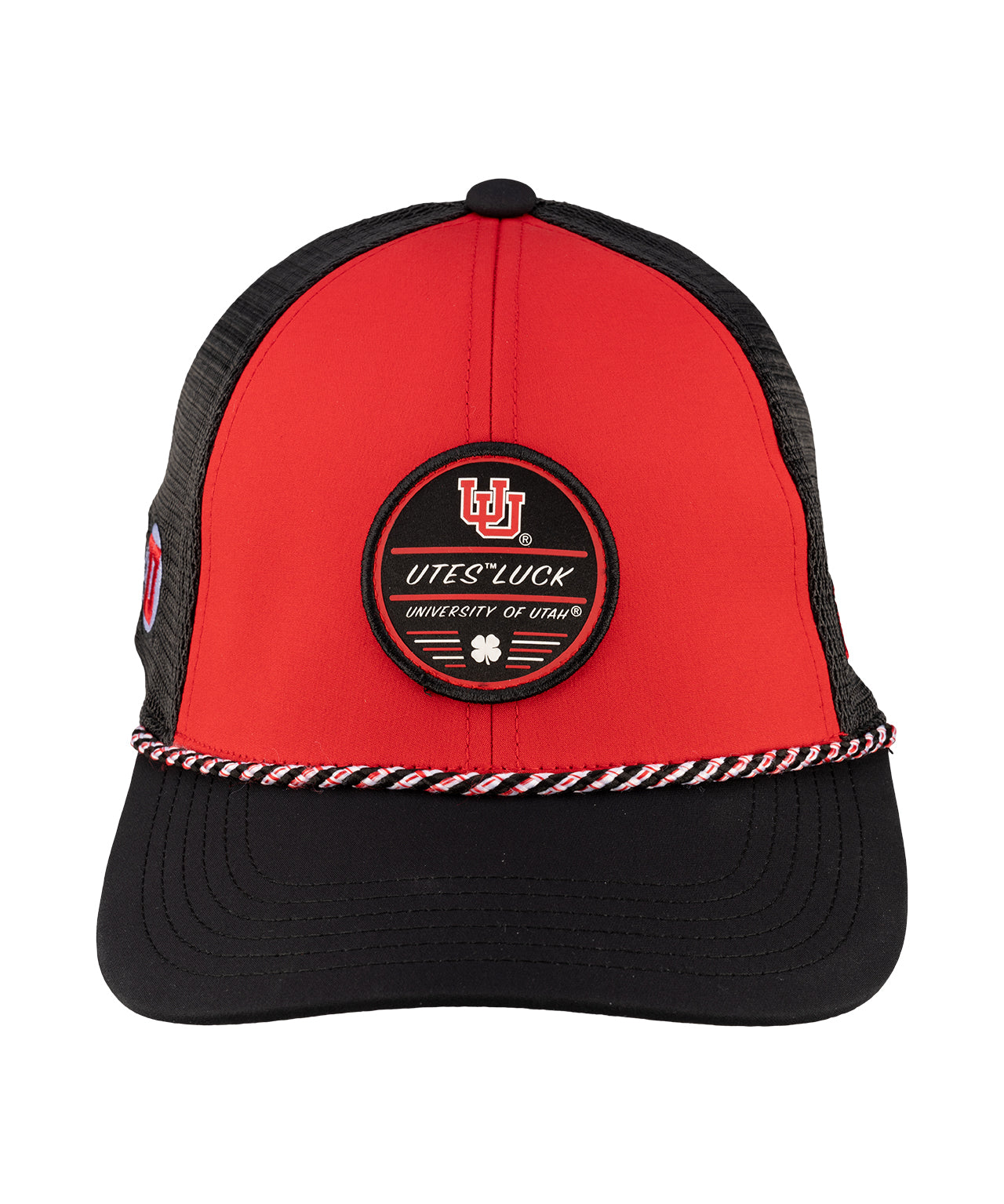 Red and Black two tone rope hat from Black Clover featuring Utah Utes Logo