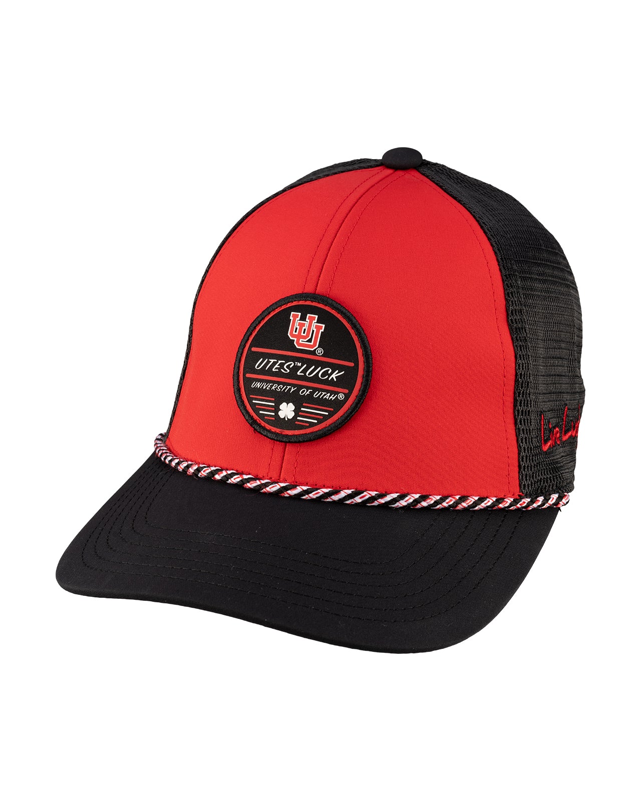 Red and Black two tone rope hat from Black Clover featuring Utah Utes Logo