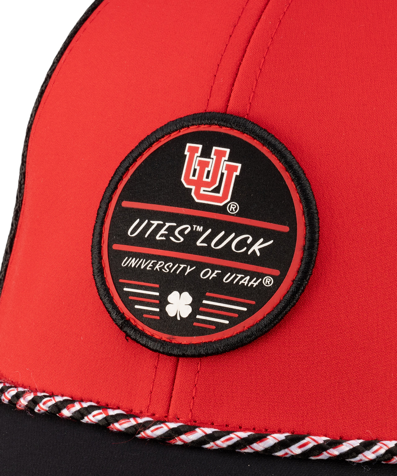 Red and Black two tone rope hat from Black Clover featuring Utah Utes Logo