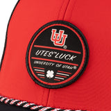 Red and Black two tone rope hat from Black Clover featuring Utah Utes Logo