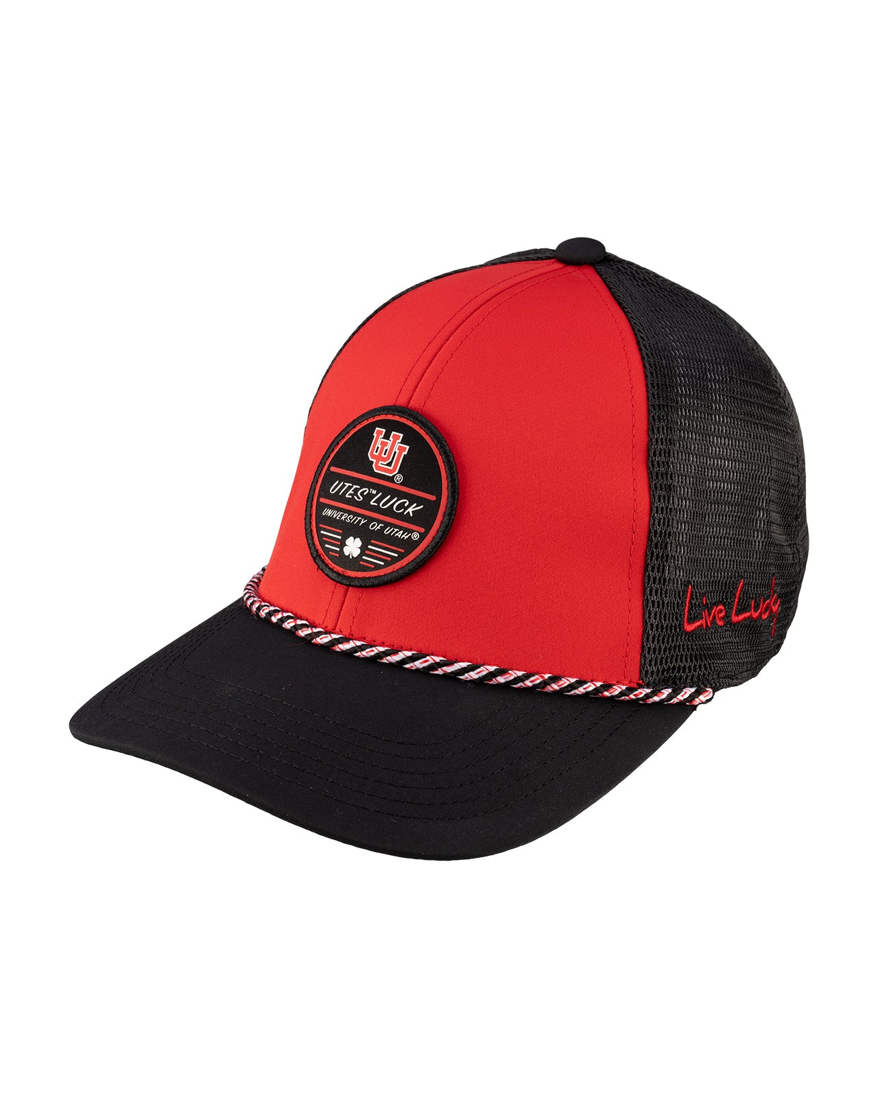 Red and Black two tone rope hat from Black Clover featuring Utah Utes Logo