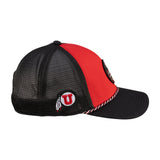 Red and Black two tone rope hat from Black Clover featuring Utah Utes Logo