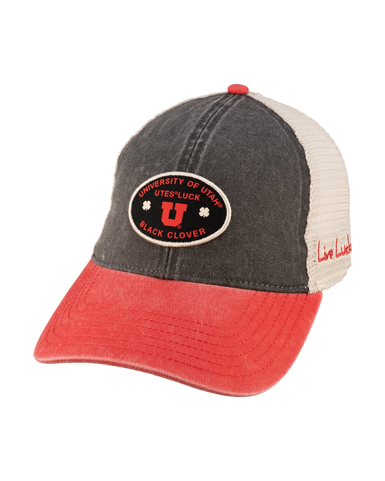 Red and Black two tone vintage style hat from Black Clover featuring Utah Utes Logo