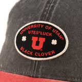 Red and Black two tone vintage style hat from Black Clover featuring Utah Utes Logo