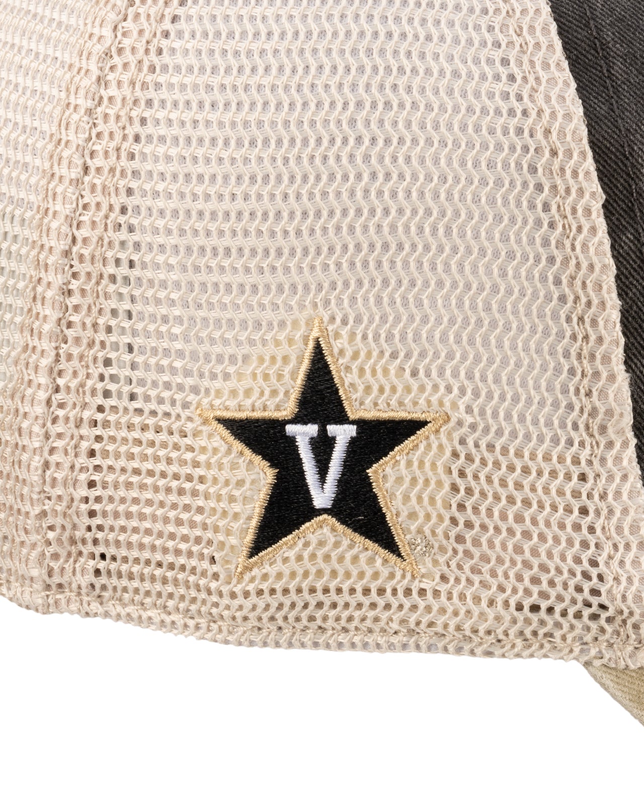 Grey and tan two tone vintage style hat from Black Clover featuring Vanderbilt Commodores logo