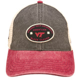 Red, grey, and white two tone vintage style hat from Black Clover featuring Virginia Tech Hokies logo