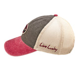 Red, grey, and white two tone vintage style hat from Black Clover featuring Virginia Tech Hokies logo