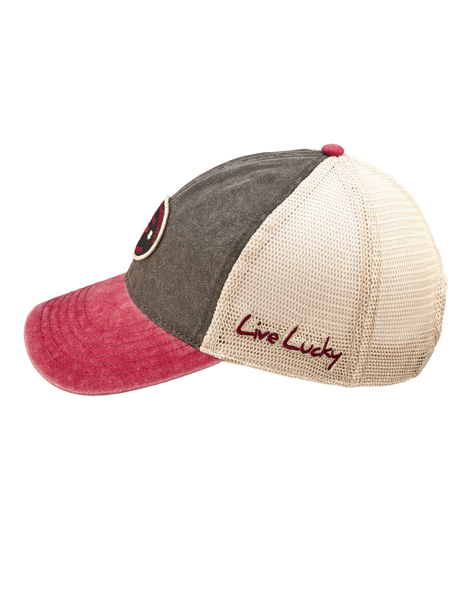 Red, grey, and white two tone vintage style hat from Black Clover featuring Virginia Tech Hokies logo