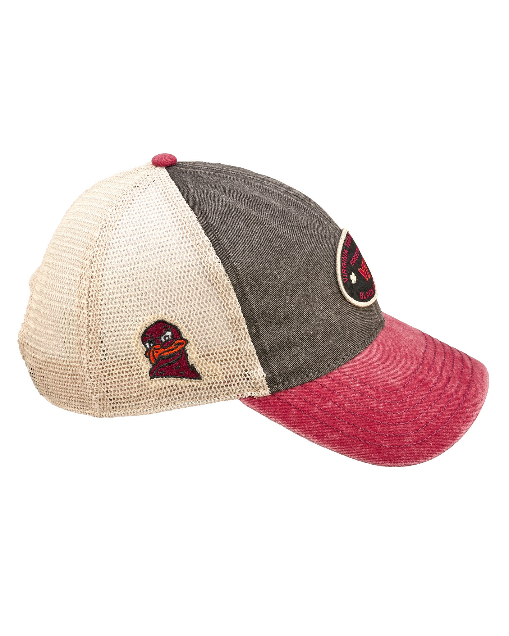 Red, grey, and white two tone vintage style hat from Black Clover featuring Virginia Tech Hokies logo