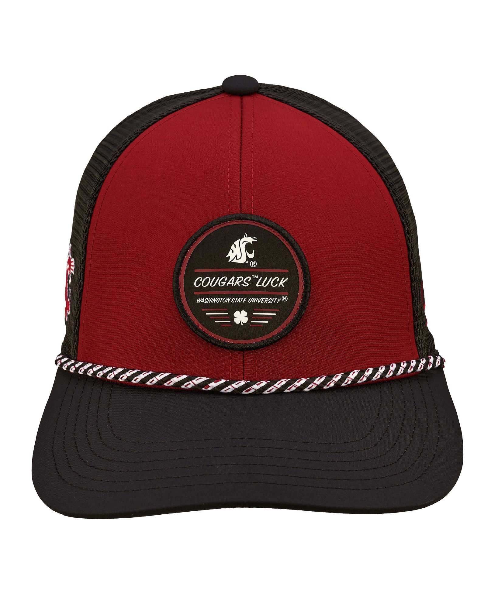 red and black two tone rope hat from Black Clover featuring Washington State University Logo