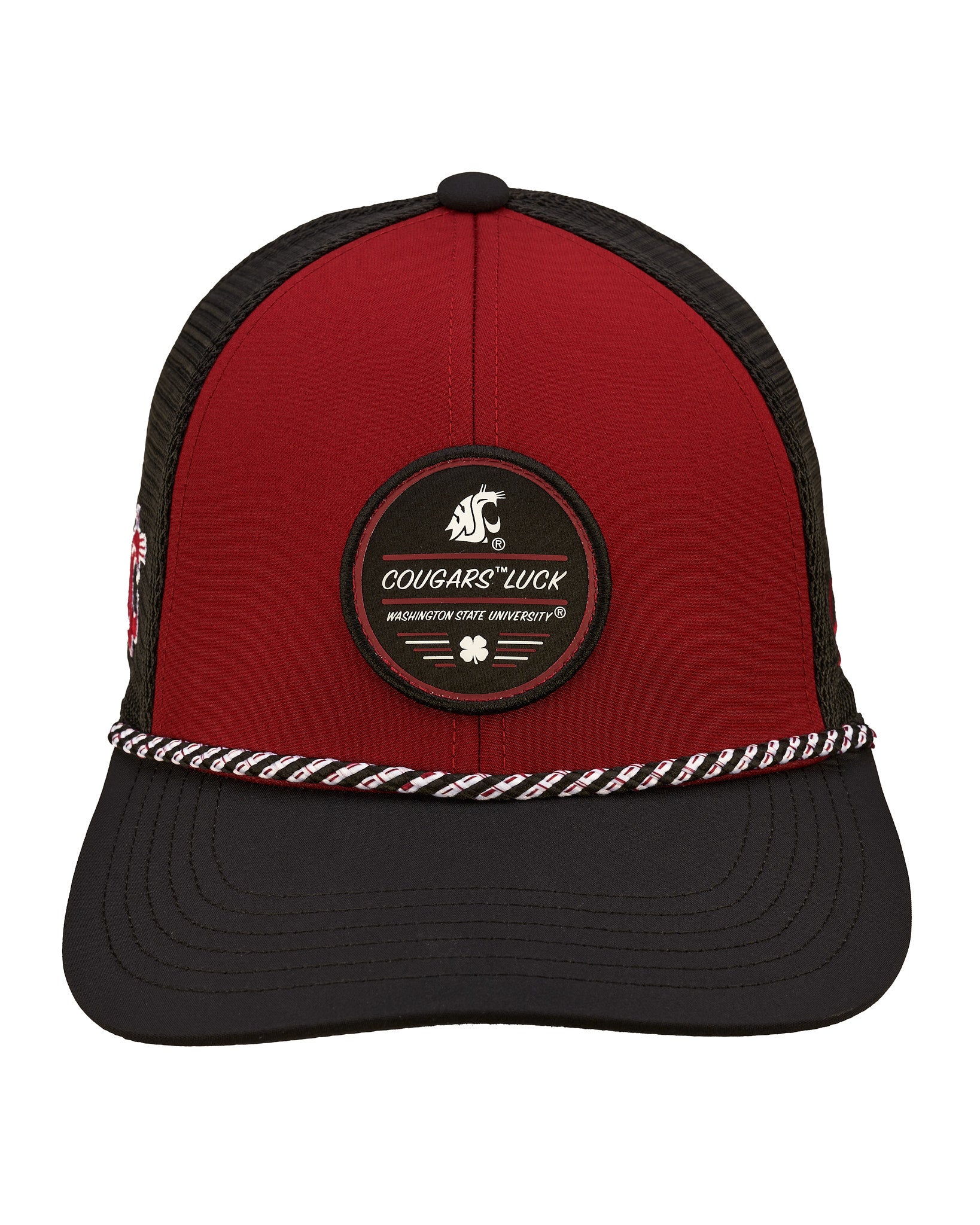 red and black two tone rope hat from Black Clover featuring Washington State University Logo