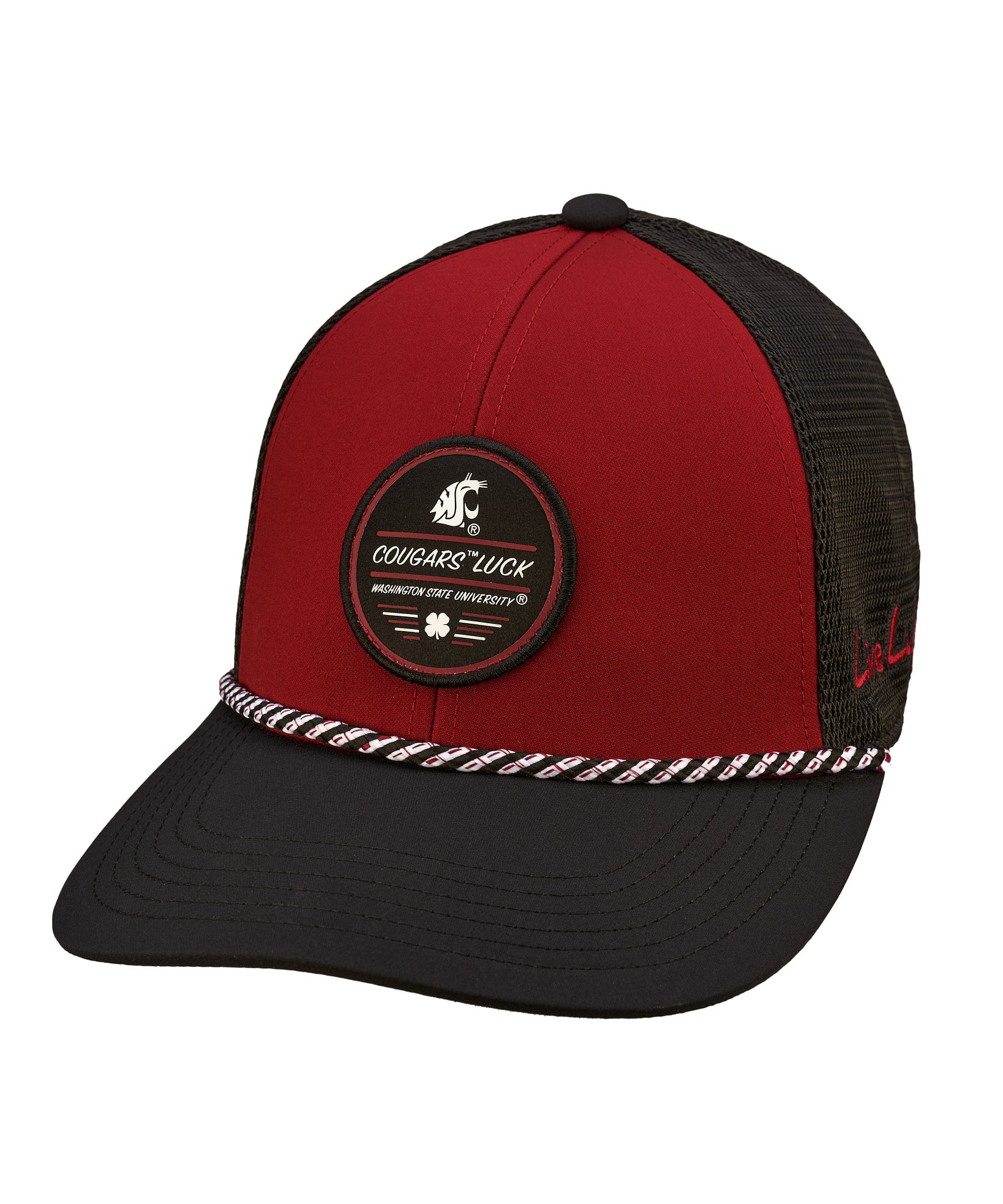 red and black two tone rope hat from Black Clover featuring Washington State University Logo