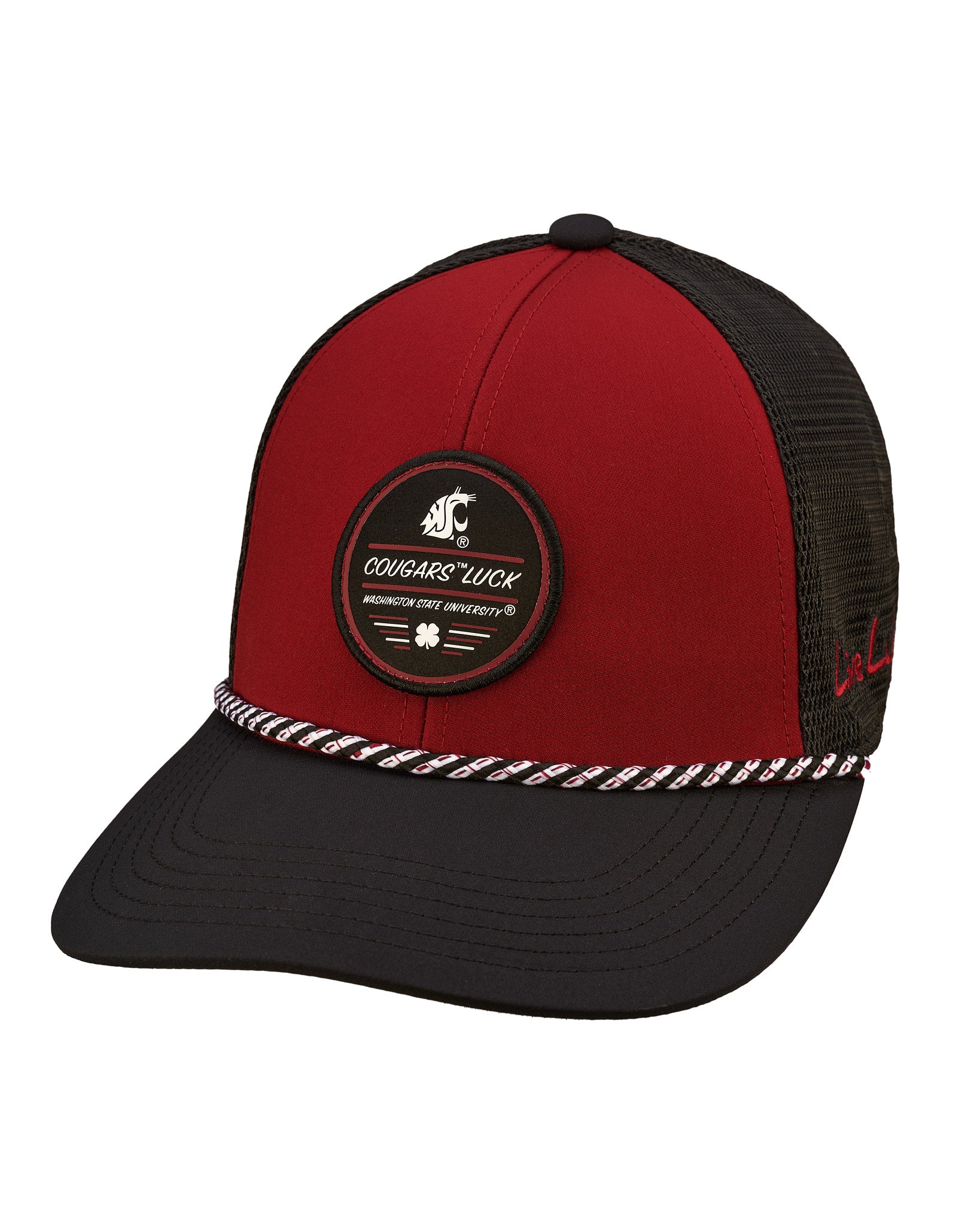 red and black two tone rope hat from Black Clover featuring Washington State University Logo