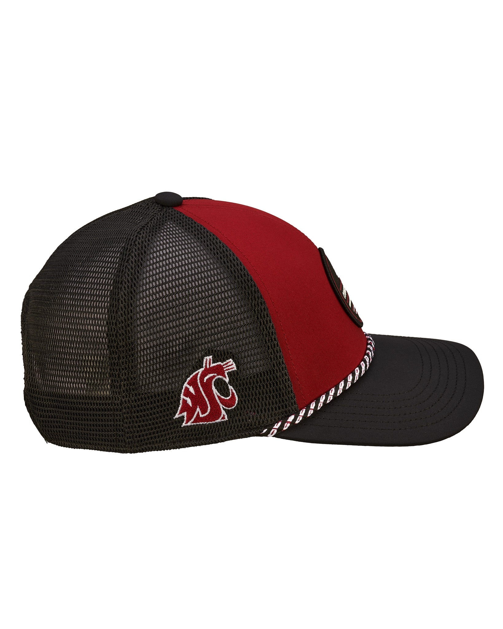 red and black two tone rope hat from Black Clover featuring Washington State University Logo