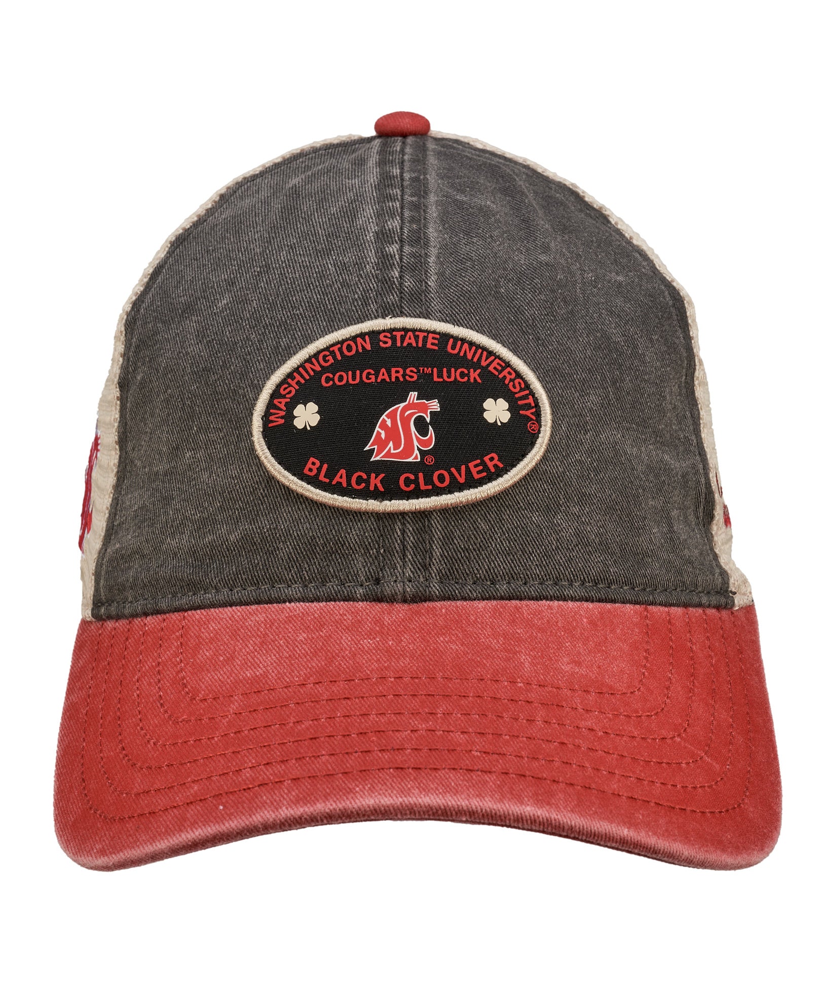 Red and grey two tone vintage style hat from Black Clover featuring Washington State Cougars