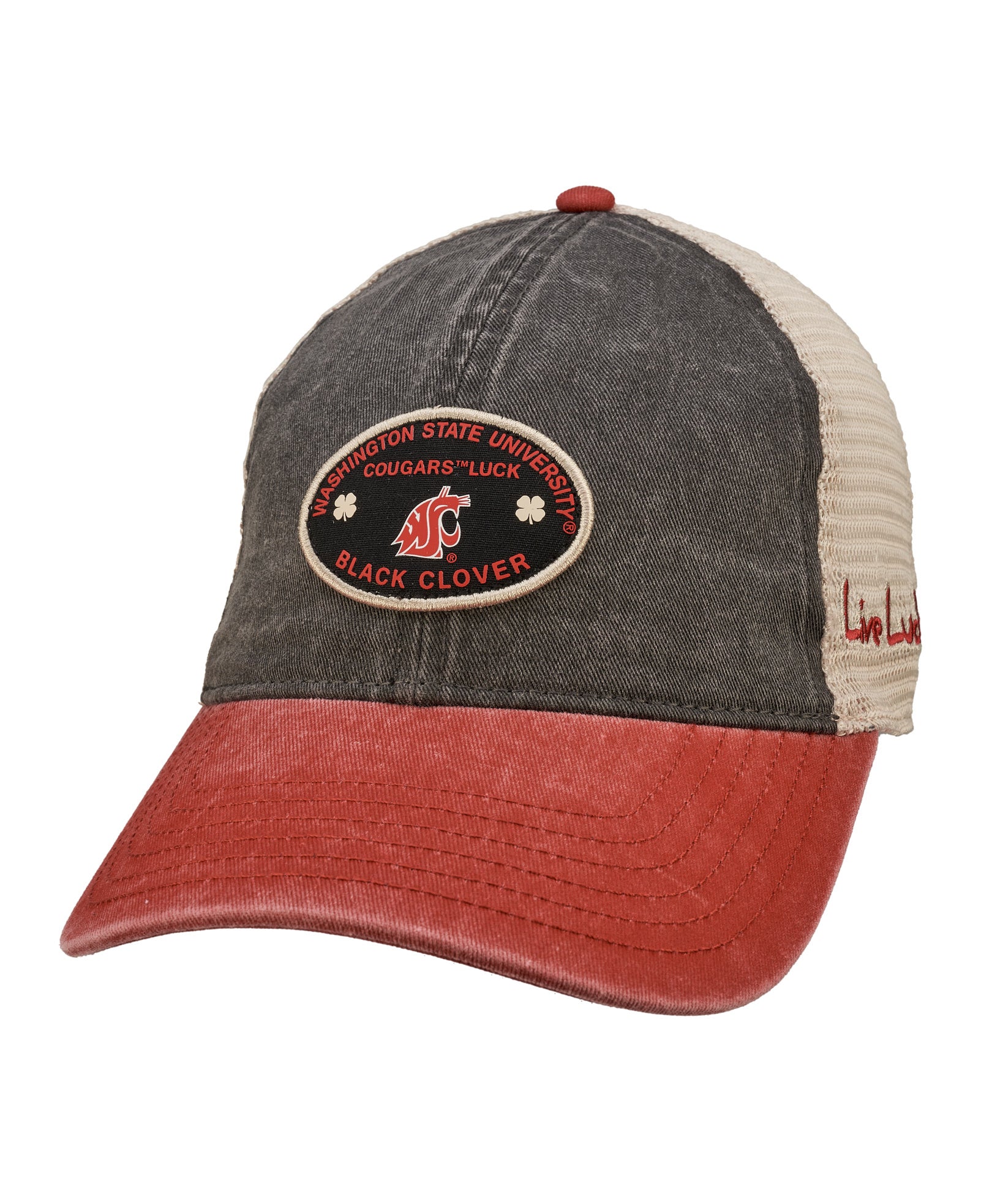 Red and grey two tone vintage style hat from Black Clover featuring Washington State Cougars