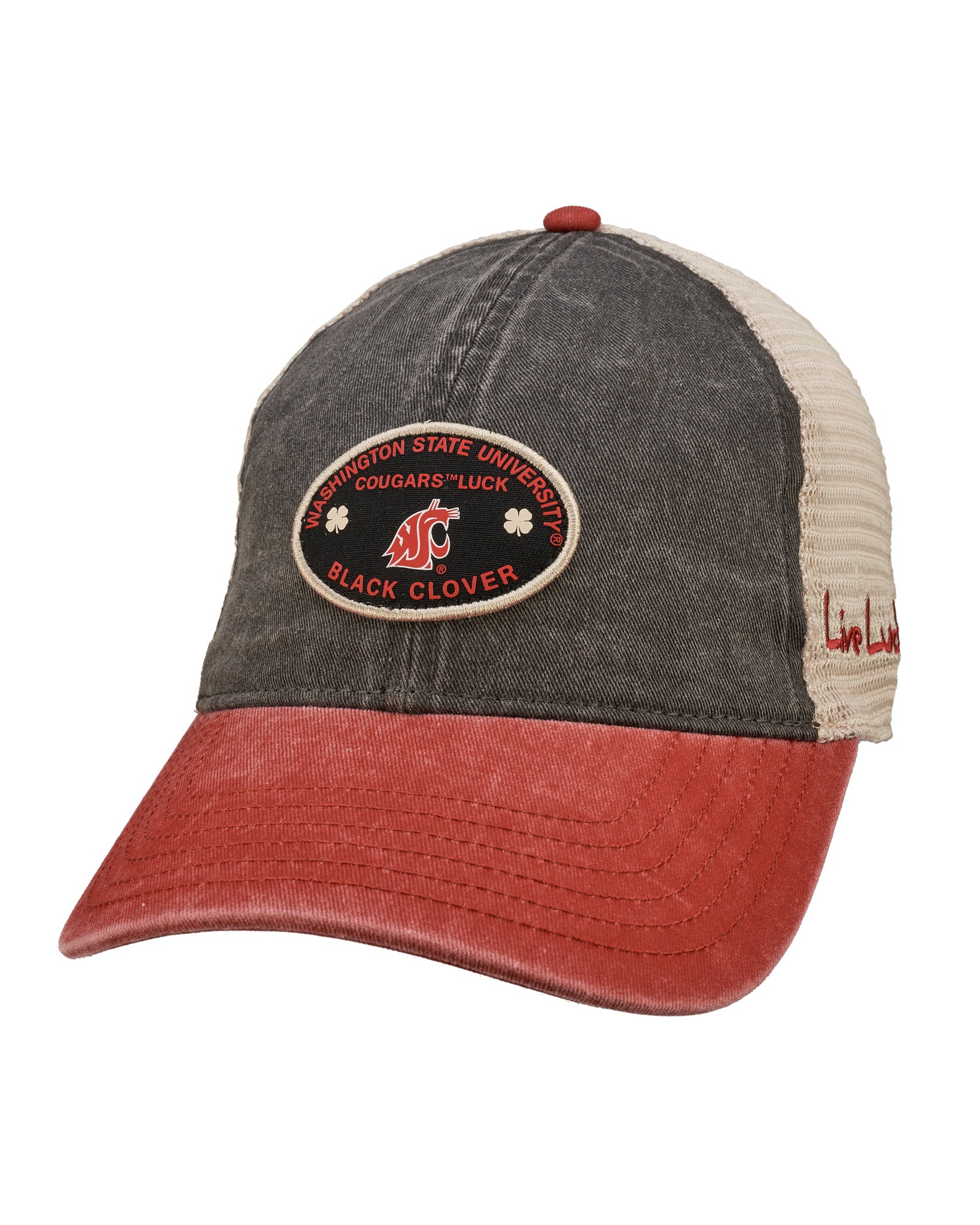 Red and grey two tone vintage style hat from Black Clover featuring Washington State Cougars