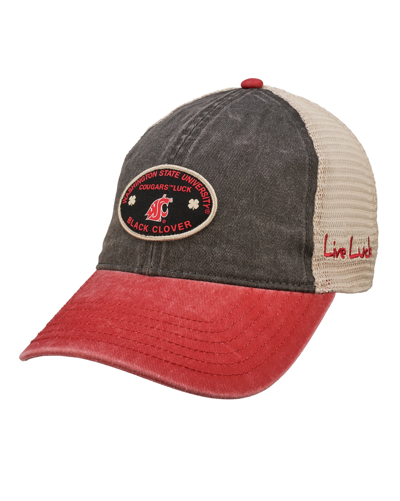 Red and grey two tone vintage style hat from Black Clover featuring Washington State Cougars