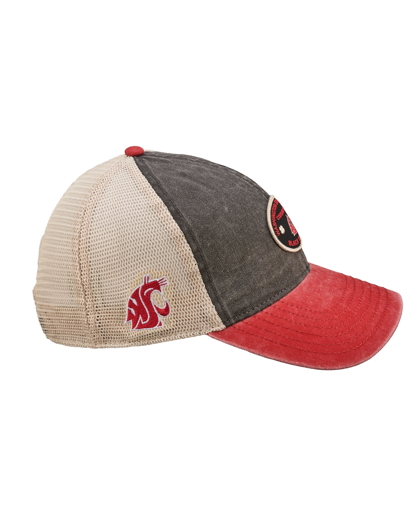 Red and grey two tone vintage style hat from Black Clover featuring Washington State Cougars