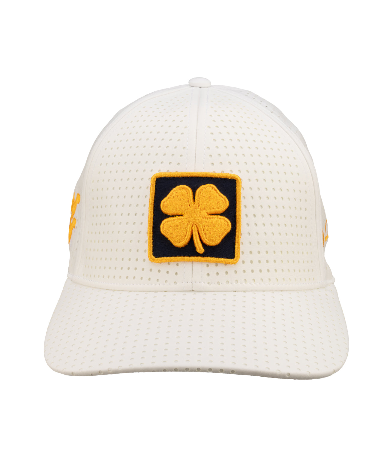 White perforated hat from Black Clover featuring West Virginia Mountaineers logo