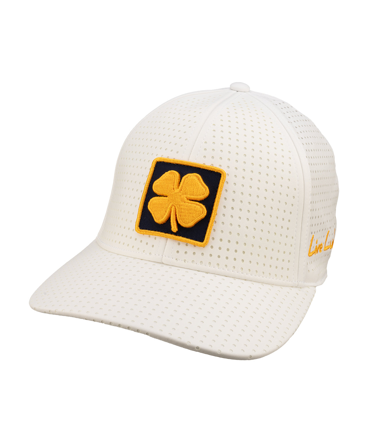 White perforated hat from Black Clover featuring West Virginia Mountaineers logo