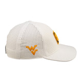 White perforated hat from Black Clover featuring West Virginia Mountaineers logo