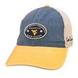 Blue and yellow two tone vintage style hat from Black Clover featuring West Virginia Mountaineers logo