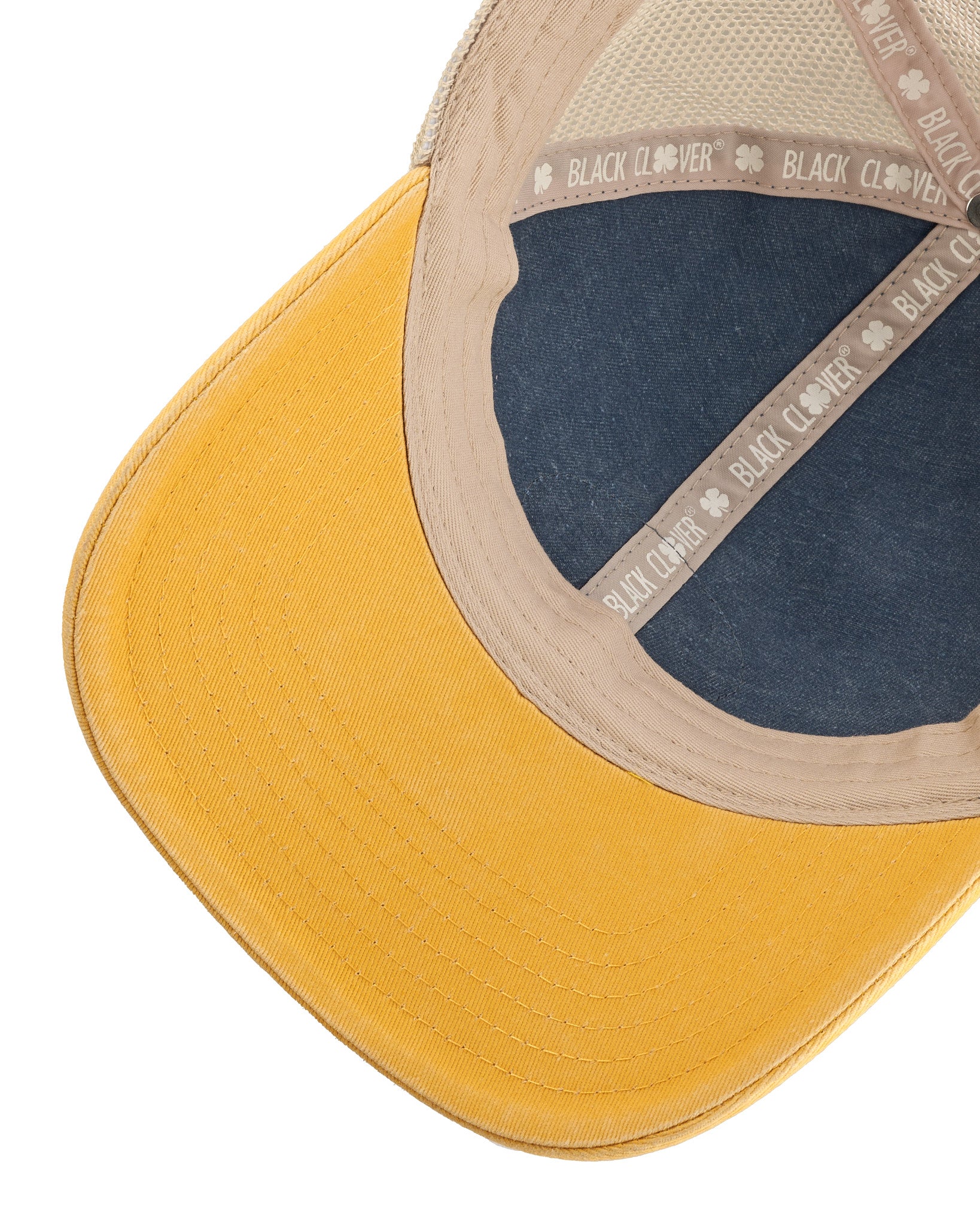 Blue and yellow two tone vintage style hat from Black Clover featuring West Virginia Mountaineers logo