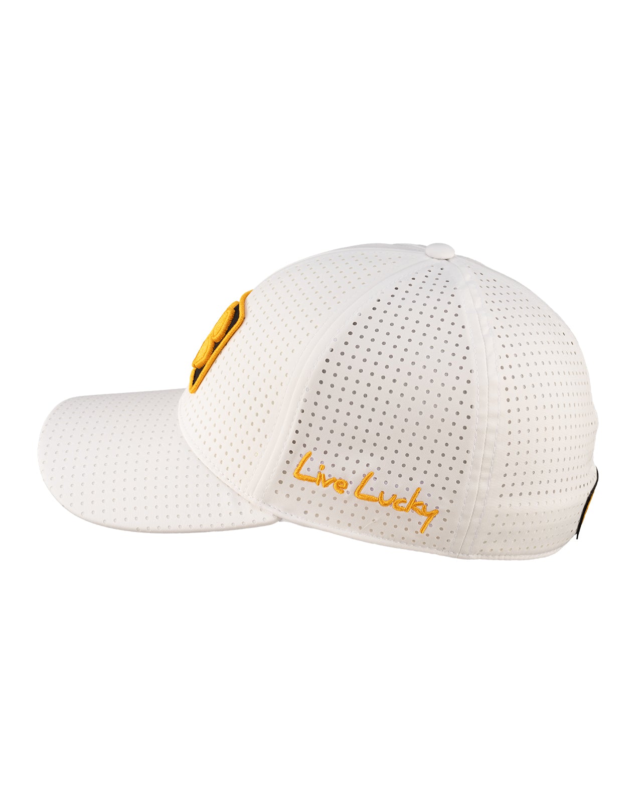 White perforated hat from Black Clover featuring Wichita State Shockers logo