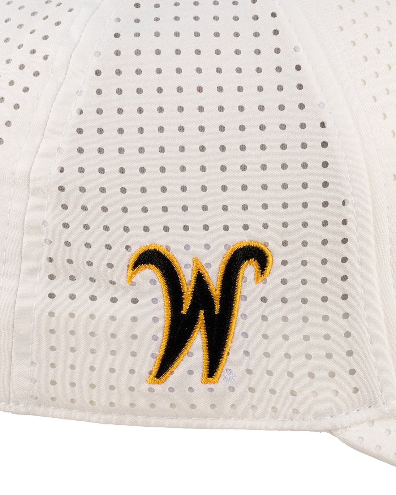 White perforated hat from Black Clover featuring Wichita State Shockers logo