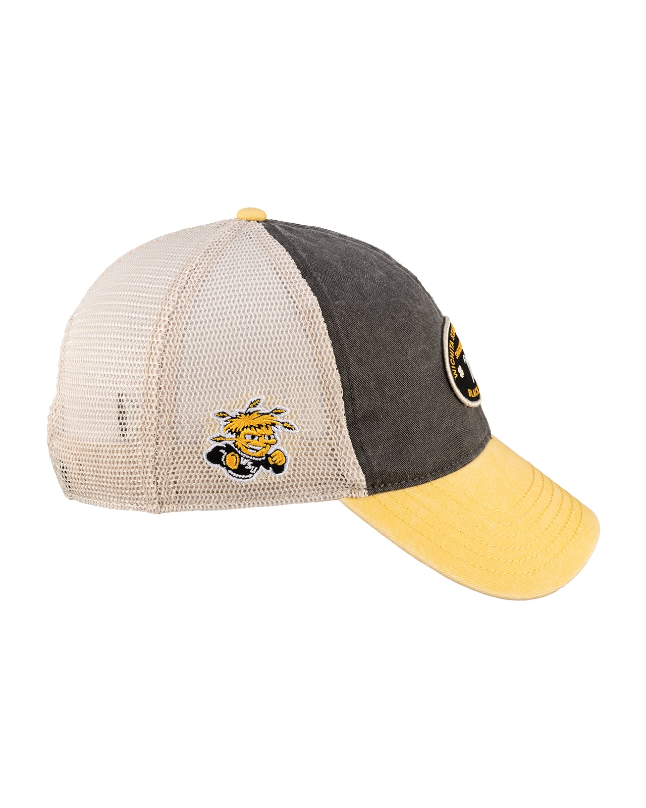 Grey and yellow two tone vintage style hat from Black Clover featuring Wichita State Shockers logo